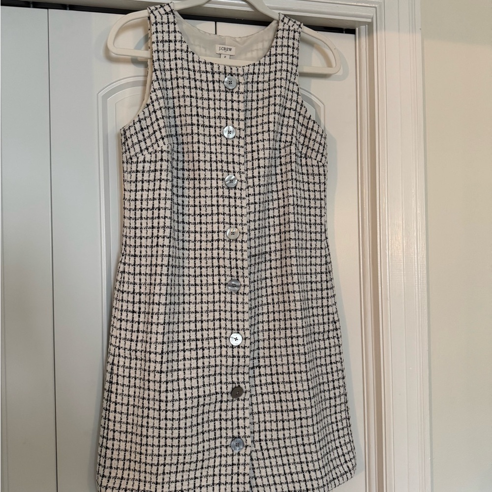 J. Crew Black and White Tweed Button-Front Shift Dress